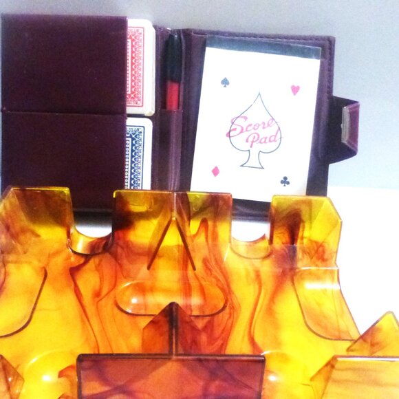 Vintage CARDS Card Deck Card Holder Card Tray Leather Case Silk Bag Bridge - Picture 11 of 11